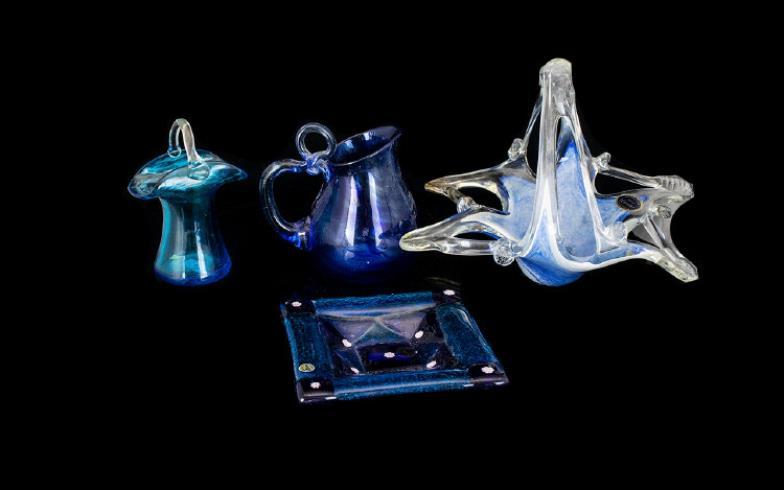 blue glass decorative items